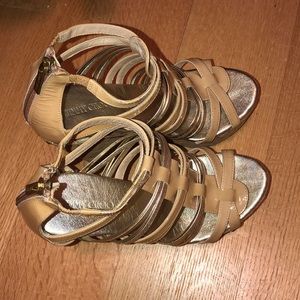Jimmy Choo nude and gold wedges